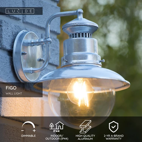 Lucide FIGO - Wall light Indoor/Outdoor - Ø 21,5 cm - 1xE27 - IP44 - Zinc - USP